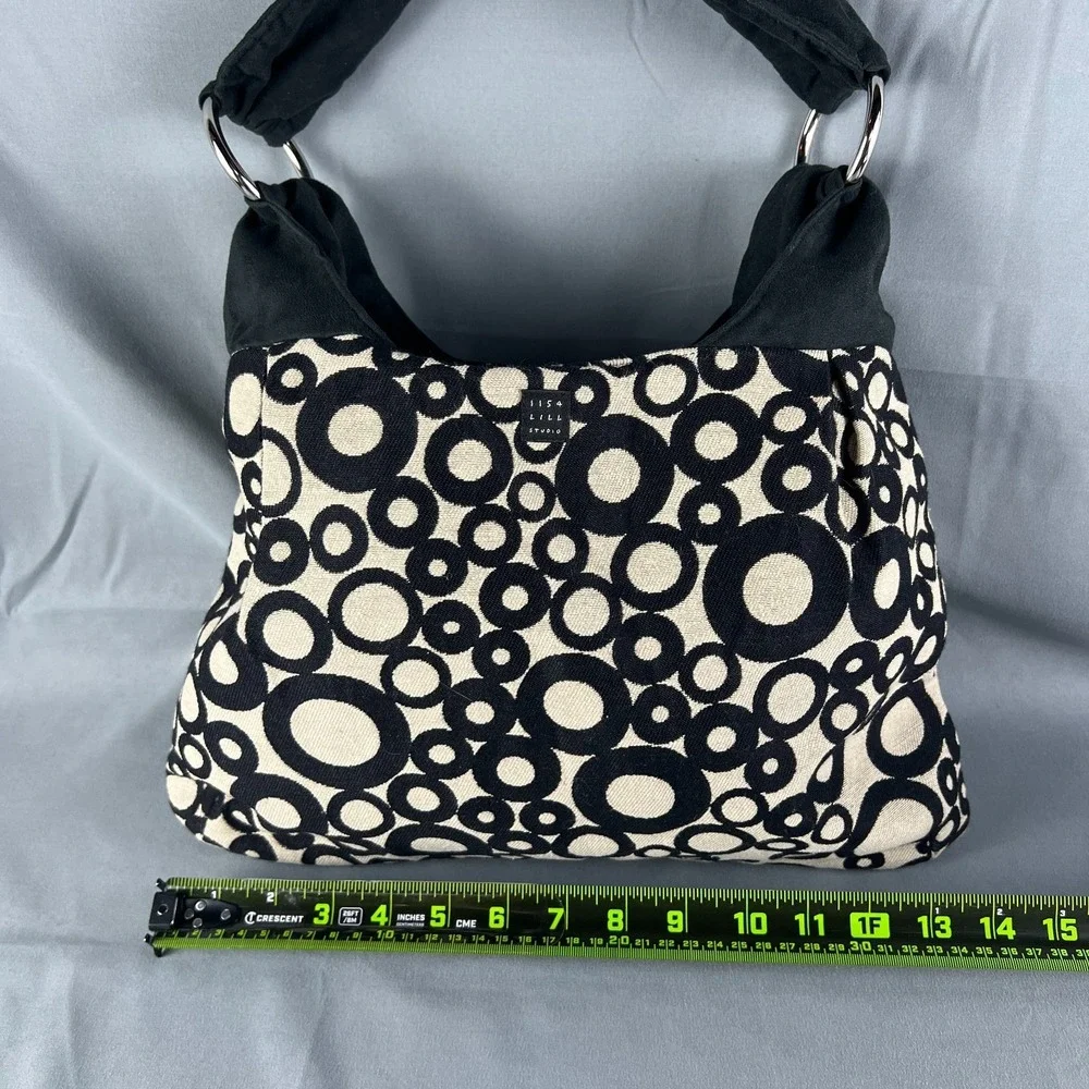 1154 Lill Studio Hobo Handbag Womens Black White Geometric Circles Shoulder Bag